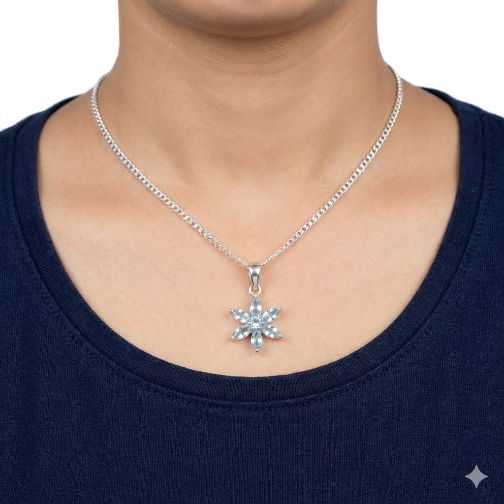 Pandantiv CHAKRA din Argint 925 cu Pietre Semipretioase Naturale de Topaz Albastru multifatetat slefuite -> Cod: SilverPendant7