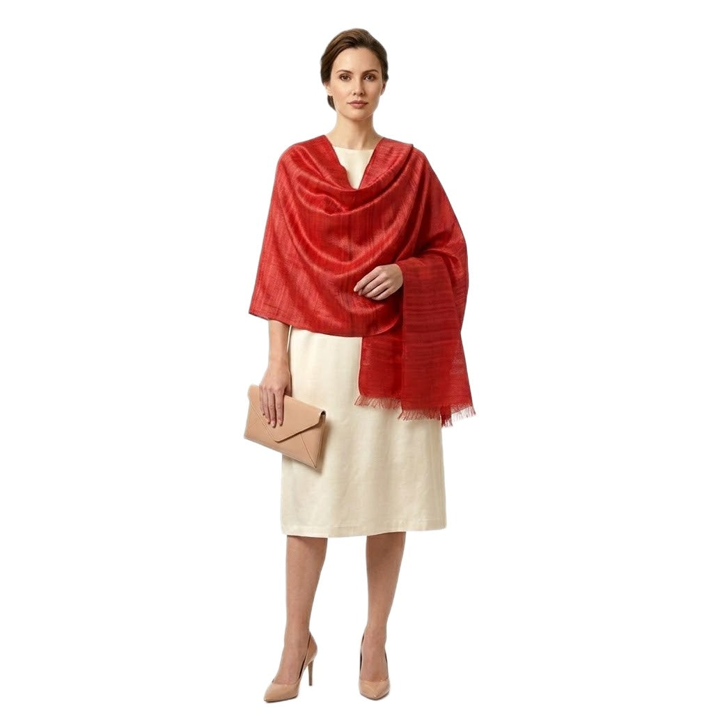Esarfa-Sal din Matase Naturala Dupioni Raw Silk - Poppy Red -> Cod: DupionSilk4