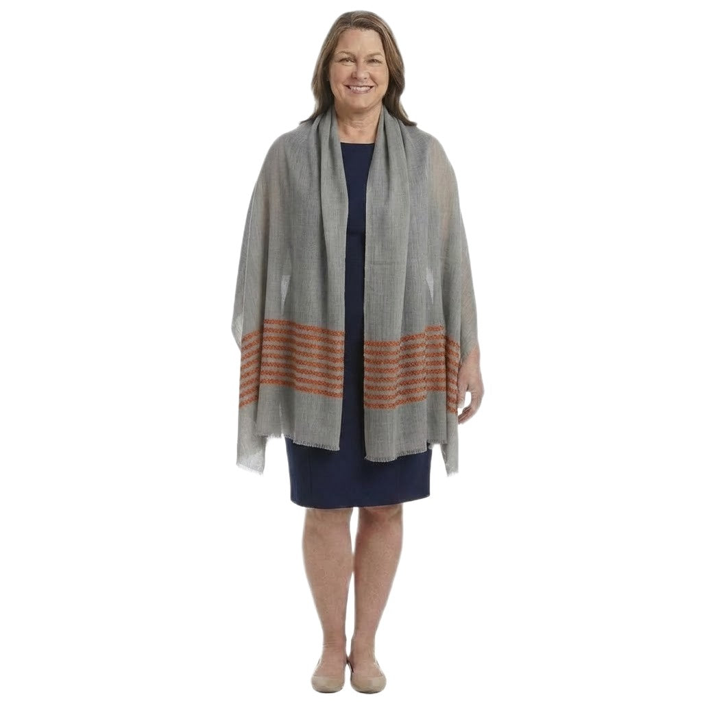 Sal din Lana Cashmere & Matase Naturala - Gri & Orange Tangerine -> Cod: CASHSILK