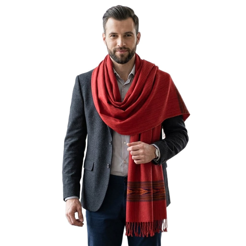 Sal Unisex confectionat din 100% Lana ( Yak & Merino ) -> Rosu -> Cod: Feb1