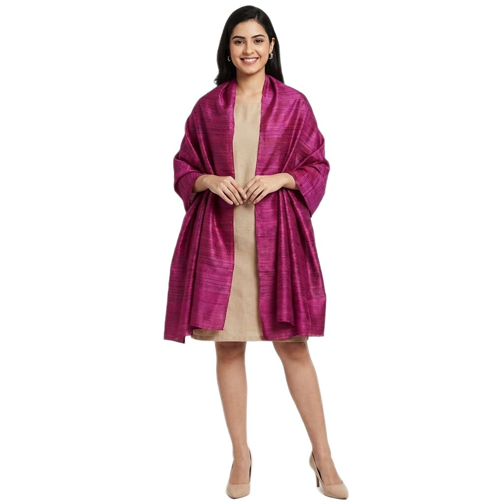Sal tesut manual din 100% Matase Naturala Organica - Ghicha Tassar/Tussar Silk - Lilac Magenta ->RGhicha10 (...)