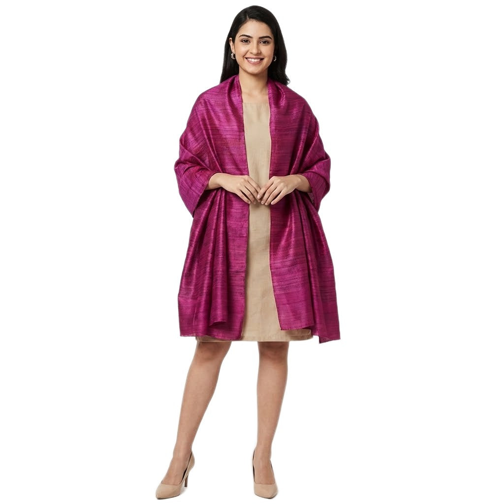 Sal tesut manual din 100% Matase Naturala Organica - Ghicha Tassar/Tussar Silk - Lilac Magenta ->RGhicha10 (...)
