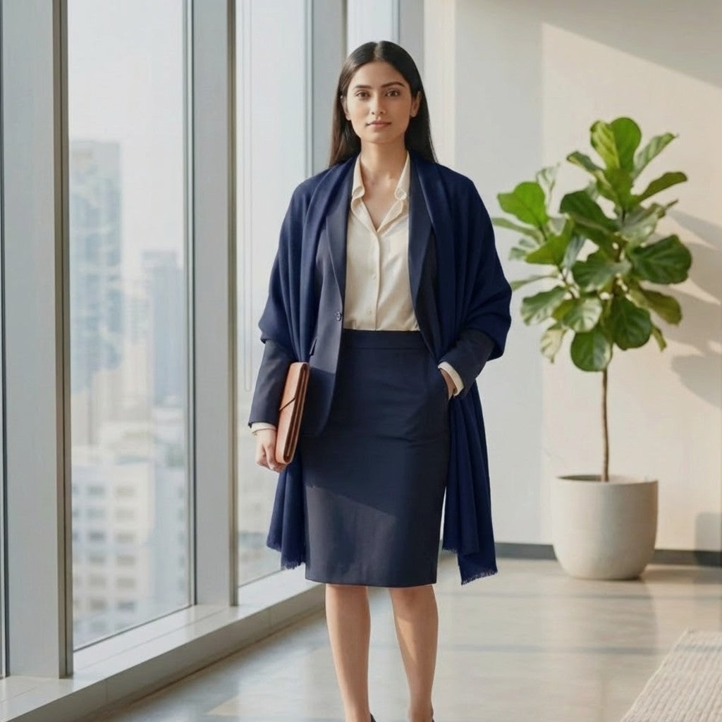 Esarfa Sal Lana Casmir si Matase Naturala - Navy Bleumarin -> Cod: CASMIRSILK1