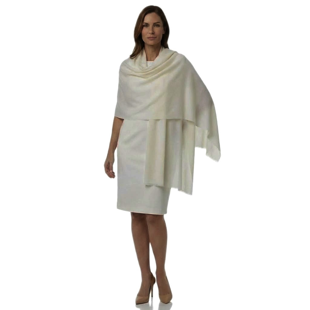 Sal Premium confectionat din Lana Cashmere & Matase Naturala -> Ivory Alb-  Cod: CASHMSILK15