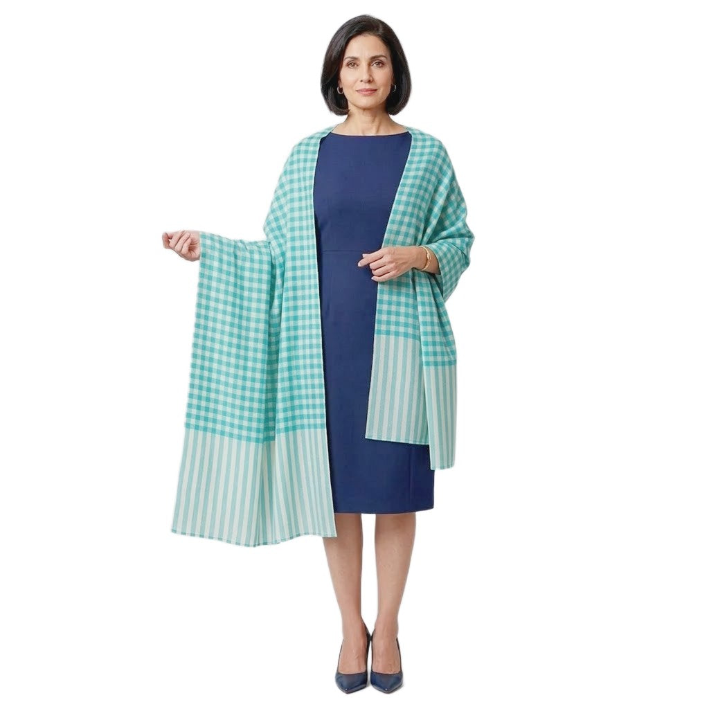 NOU! Sal UNISEX tesut din Lana cu textura superfina (Australian Merino Wool ) - Sea Blue& Natural Beige -> Cod: MERINO07