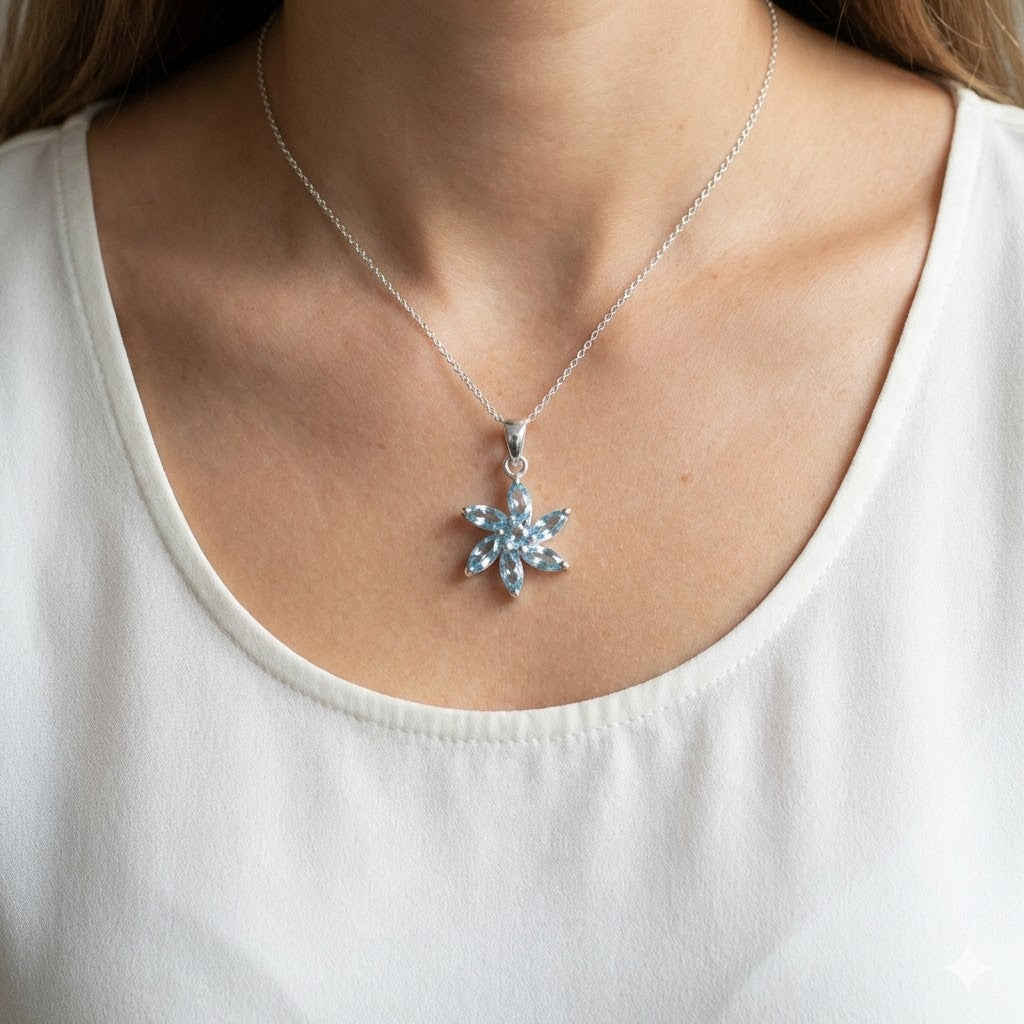 Pandantiv CHAKRA din Argint 925 cu Pietre Semipretioase Naturale de Topaz Albastru multifatetat slefuite -> Cod: SilverPendant7