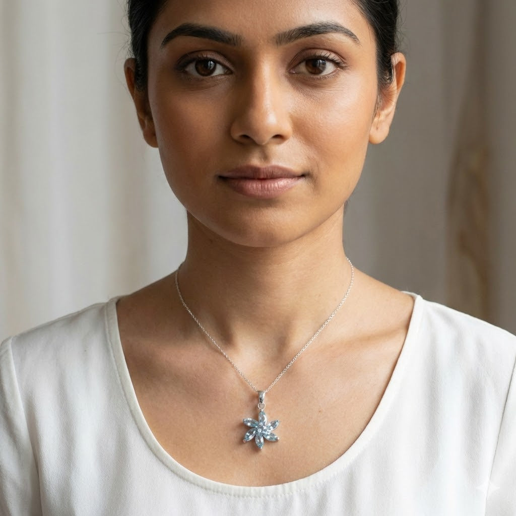 Pandantiv CHAKRA din Argint 925 cu Pietre Semipretioase Naturale de Topaz Albastru multifatetat slefuite -> Cod: SilverPendant7