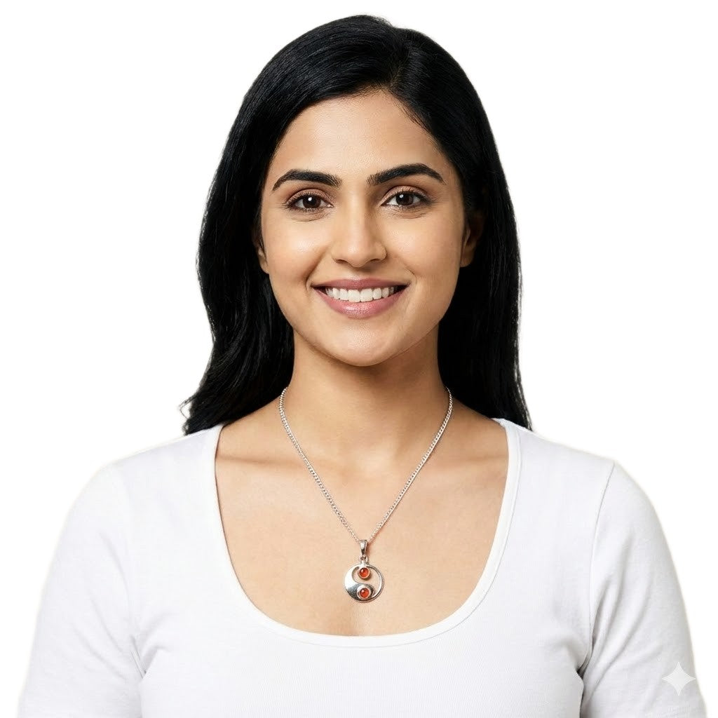 Pandantiv YIN &YANG din Argint 925 cu Pietre Semipretioase Naturale de Carnelian multifatetat slefuite -> Cod: SilverPendant9