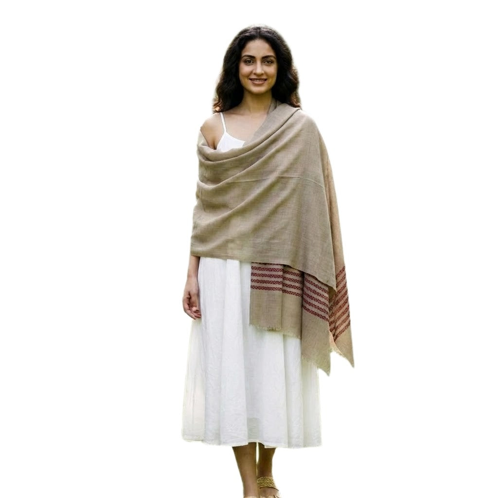 Sal din Lana Cashmere & Matase Naturala - Bej Capucino & Visiniu -> Cod: CASHSILK7