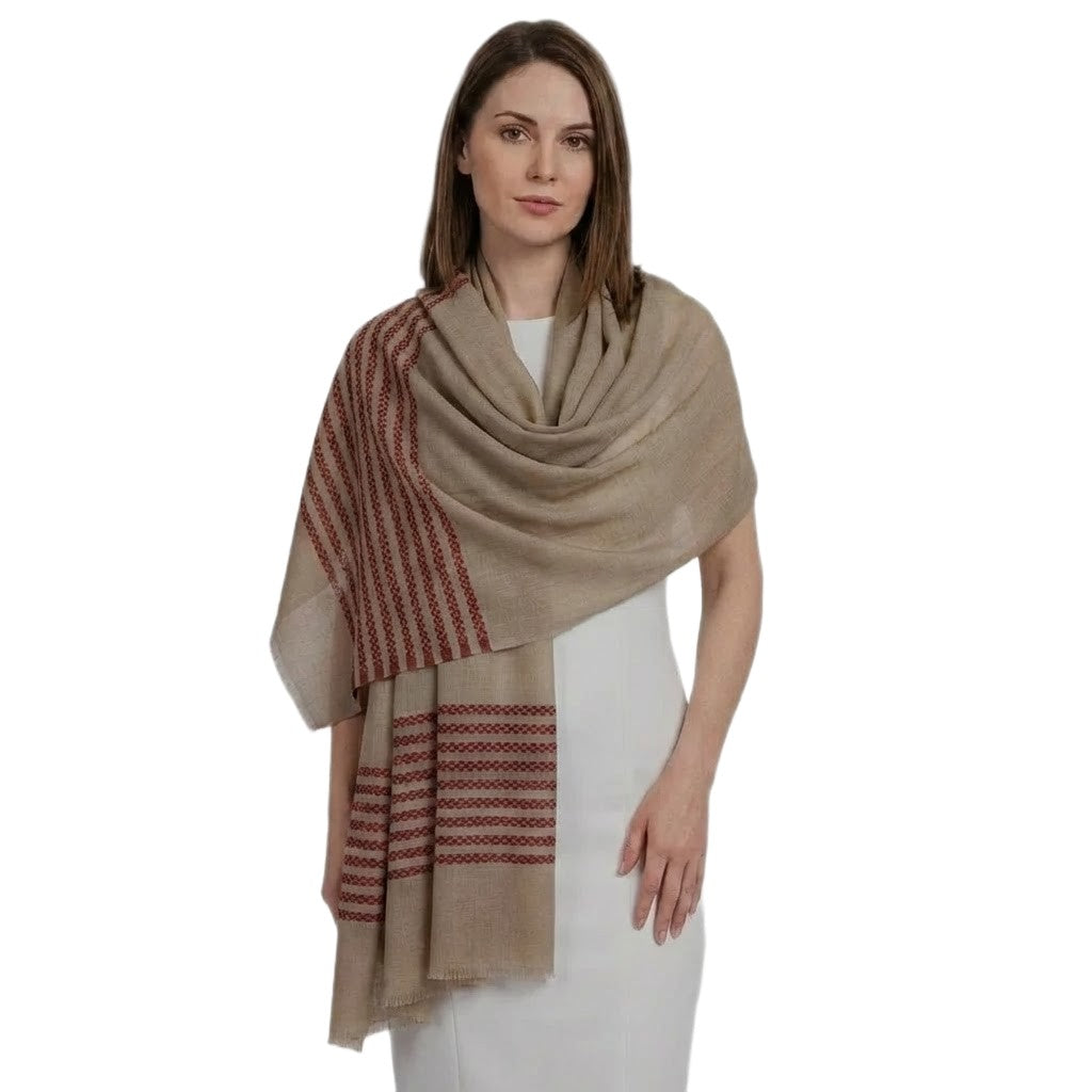 Sal din Lana Cashmere & Matase Naturala - Bej Capucino & Visiniu -> Cod: CASHSILK7