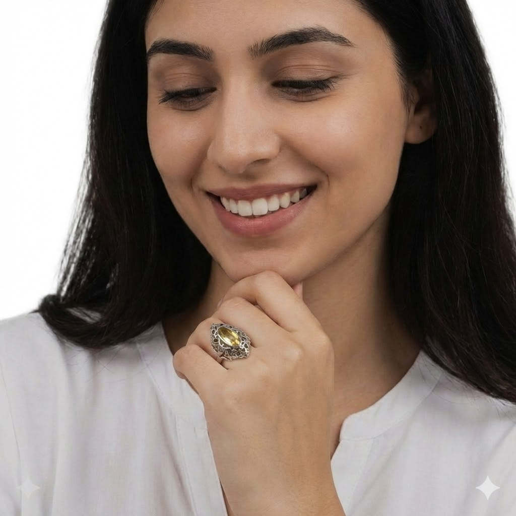 Inel din Argint cu Piatra Semipretioasa Naturala de Lemon Topaz-> Cod: PureSilver14 (Marime: 7)