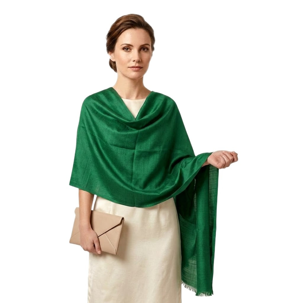 Esarfa-Sal din Matase Naturala Dupioni Raw Silk - Verde Smarald -> Cod:Dupion46