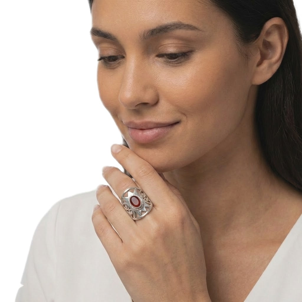 Inel din Argint cu Piatra Semipretioasa Naturala de Carneol (Carnelian) - Code: PureSilver75 (Marime: 8 (US) & 9.5 (US))