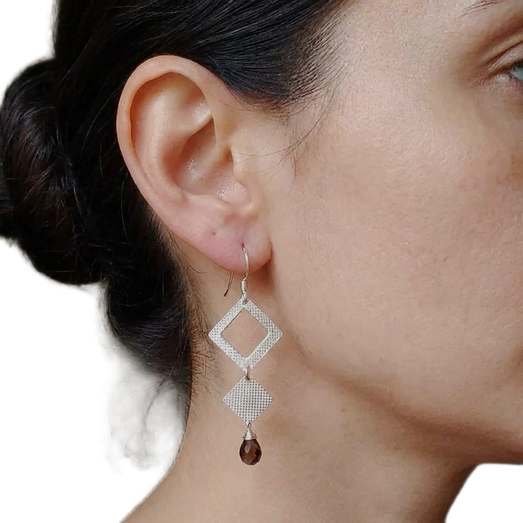 Cercei din Argint 925 cu Pietre de Topaz Fumuriu