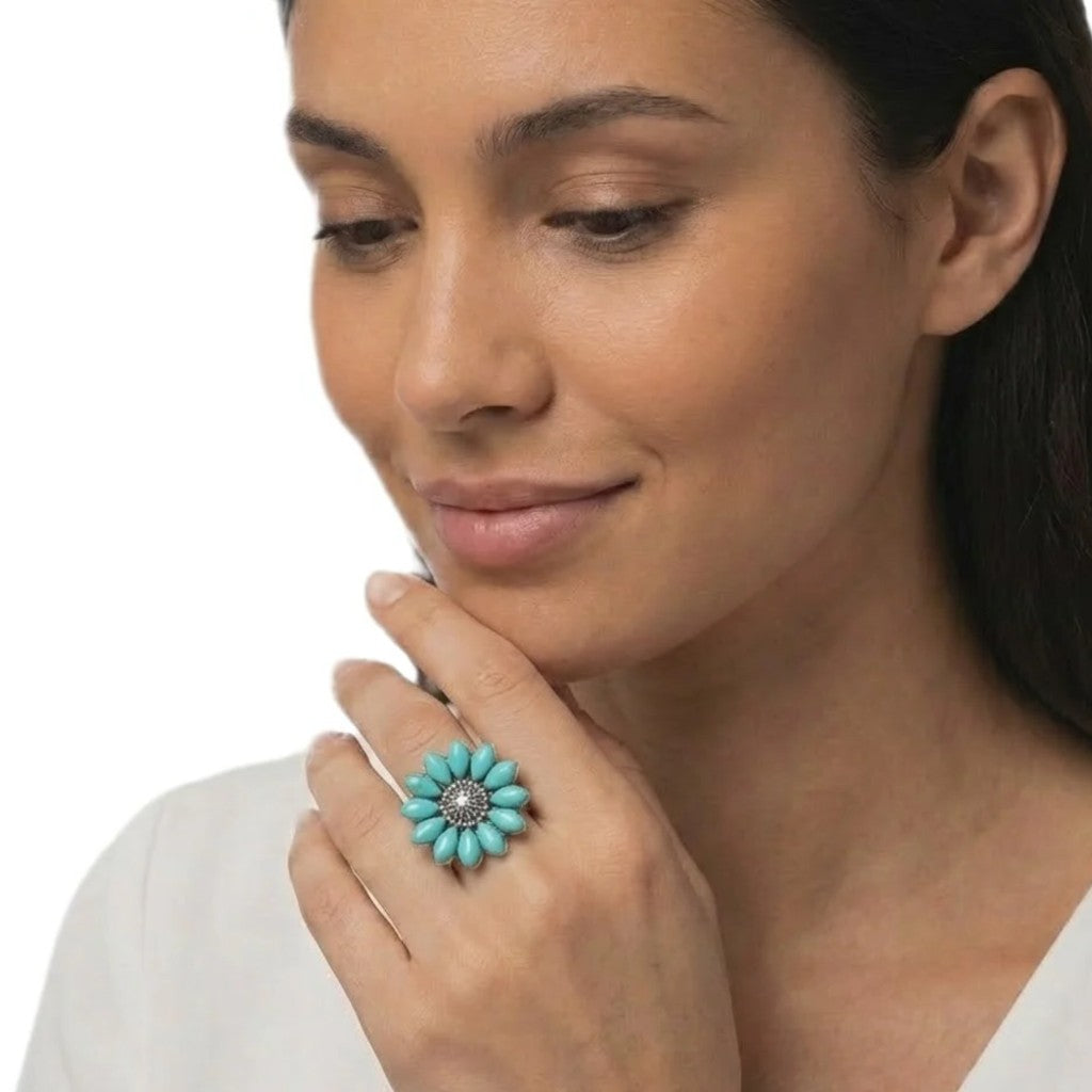 Inel Statement din Argint 925 cu Pietre de Turcoaz - Code: PureSilver80 (Marime: 6)