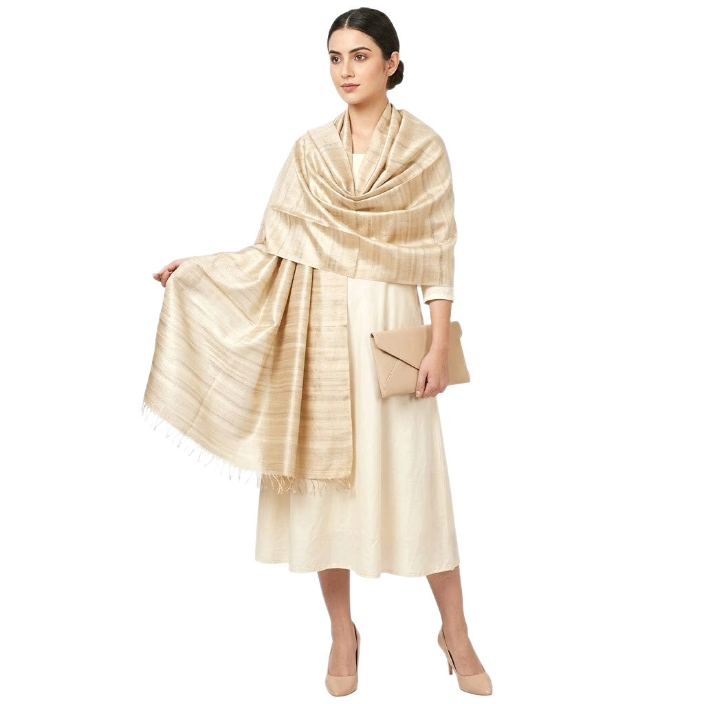 Esarfa-Sal din Matase Naturala Dupioni Raw Silk - Ivory Bej -> Cod: DupionPureSilk2
