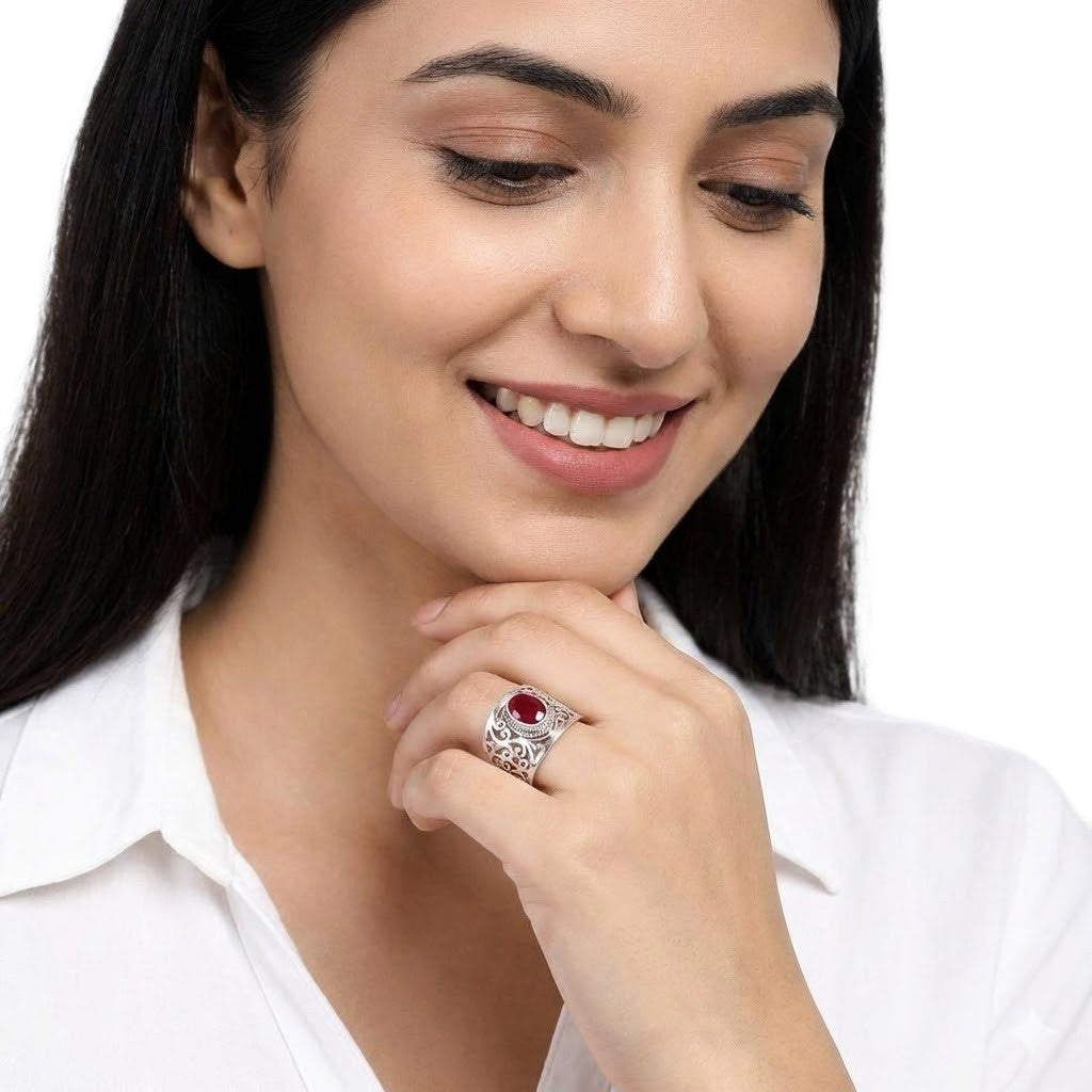 Inel din Argint cu Piatra Semipretioasa Naturala de Carneol (Carnelian) - Code: PureSilver73 (Marime: 7)