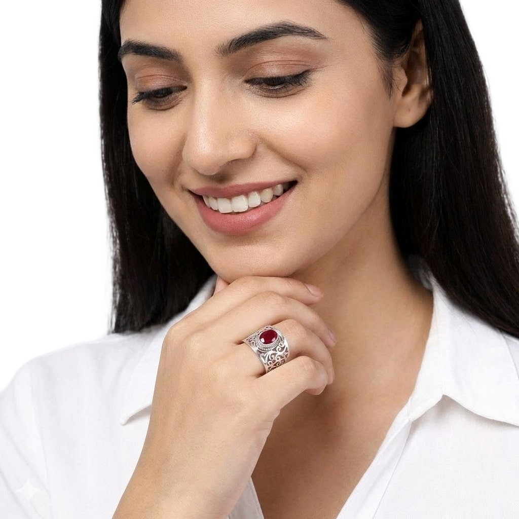 Inel din Argint cu Piatra Semipretioasa Naturala de Carneol (Carnelian) - Code: PureSilver73 (Marime: 7)