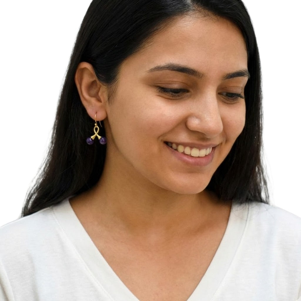 Cercei din Argint 925 cu Pietre Semipretioase Naturale de Ametist si taietura cabochon