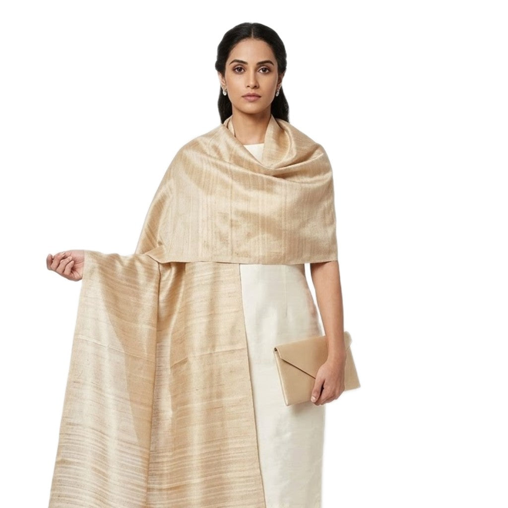 Esarfa-Sal din Matase Naturala Dupioni Raw Silk - Natural Bej-> Cod: DupionPureSilk3