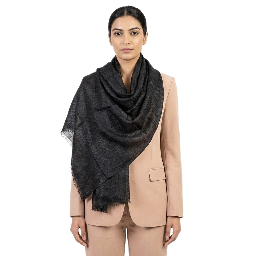 Eșarfă–Șal din Matase Naturala ERI & In (LinenSilk) - Negru - > Cod: LinenSilk2