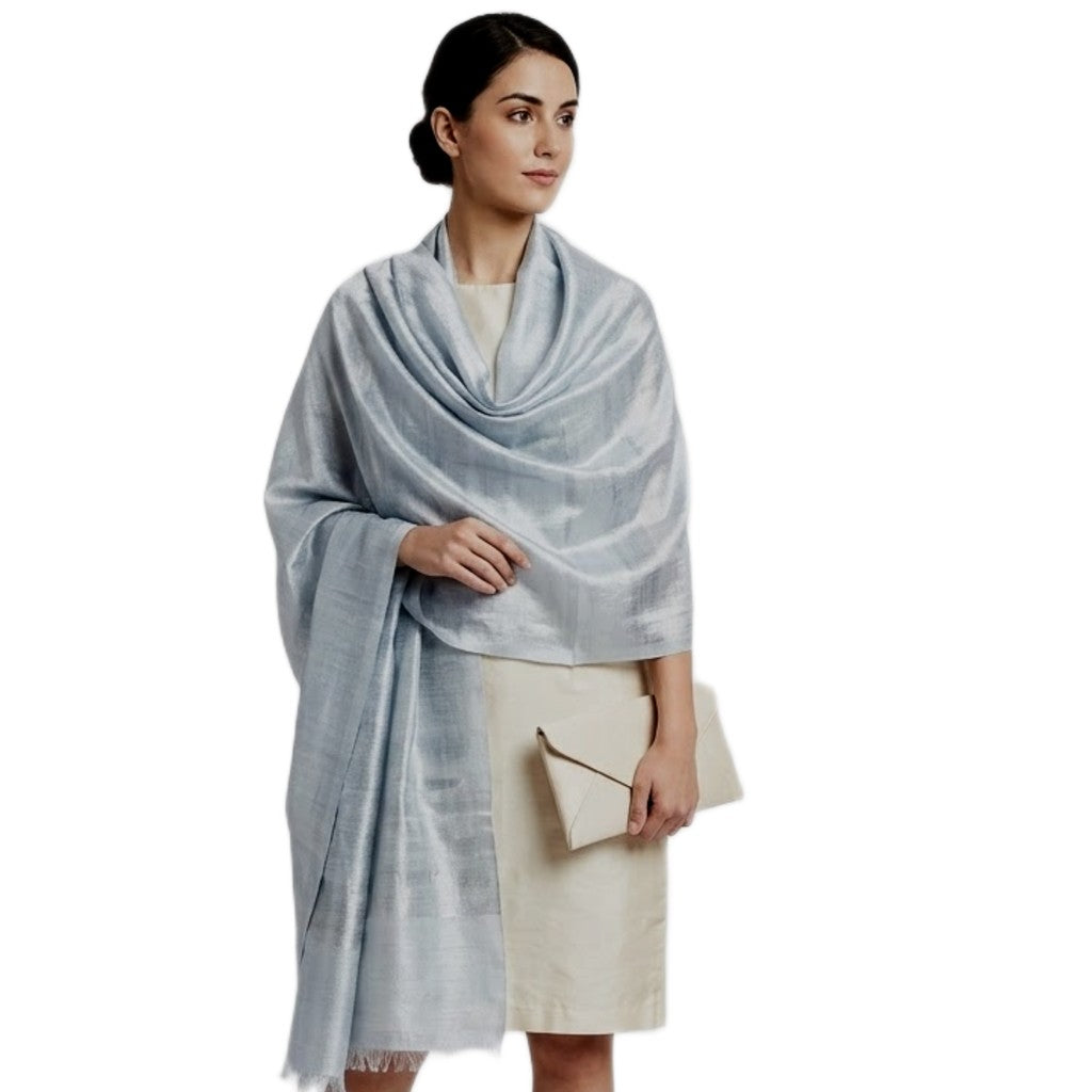 Esarfa-Sal din Matase Naturala Dupioni Raw Silk - Blue Gray -> Cod: DupionSilk7