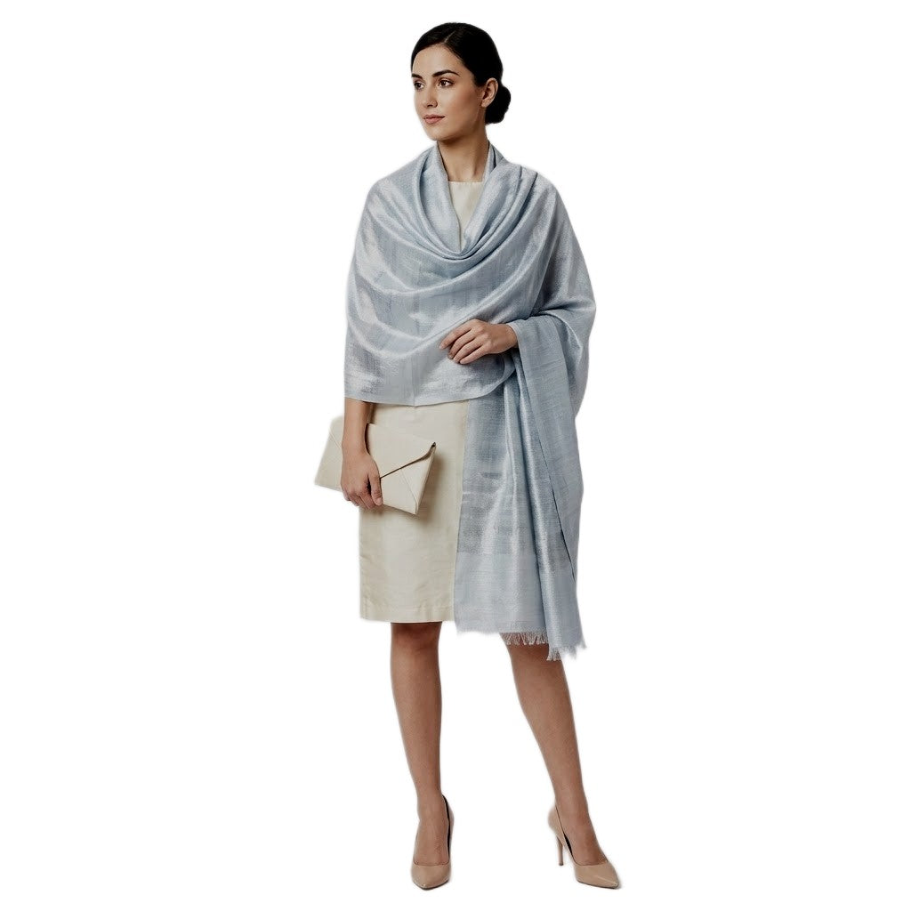 Esarfa-Sal din Matase Naturala Dupioni Raw Silk - Blue Gray -> Cod: DupionSilk7