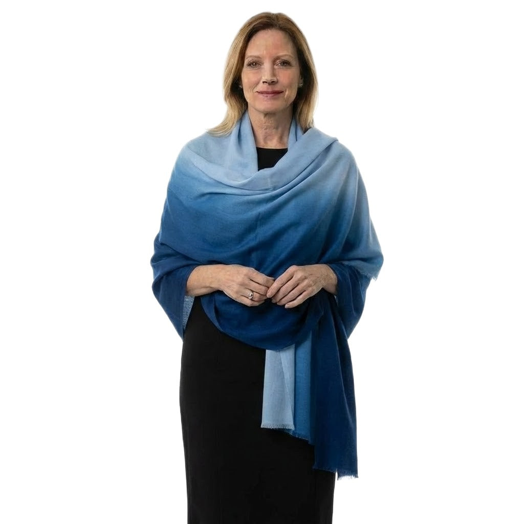 Esarfa Sal Lana Casmir si Matase Naturala - Ombre 2 nuante -> Navy Blue - Cod: CASMIRSILK22