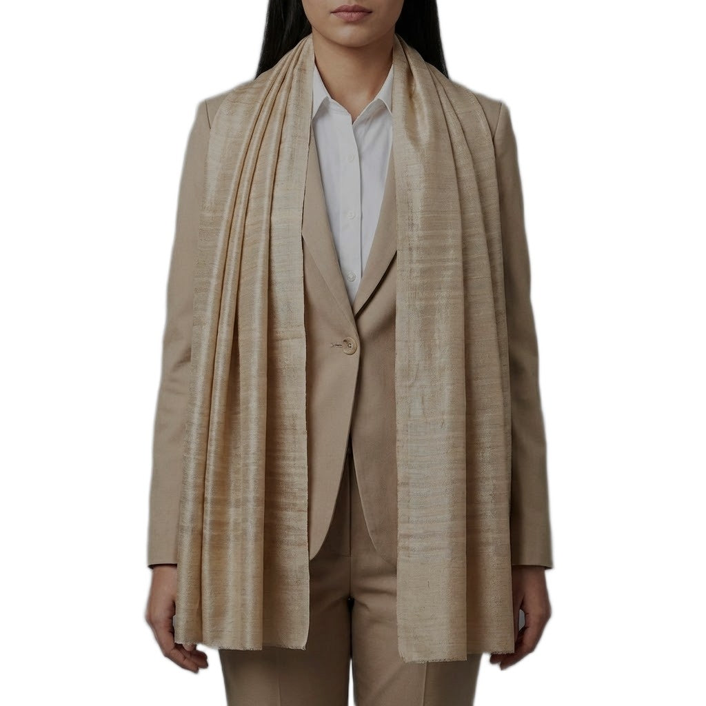 Esarfa-Sal din Matase Naturala Dupioni Raw Silk - Natural Bej-> Cod: DupionPureSilk3