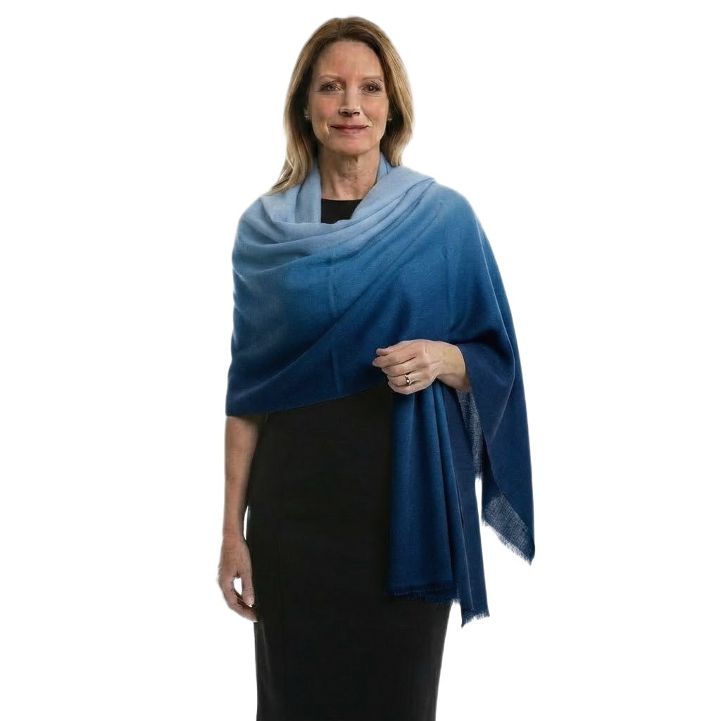 Esarfa Sal Lana Casmir si Matase Naturala - Ombre 2 nuante -> Navy Blue - Cod: CASMIRSILK22