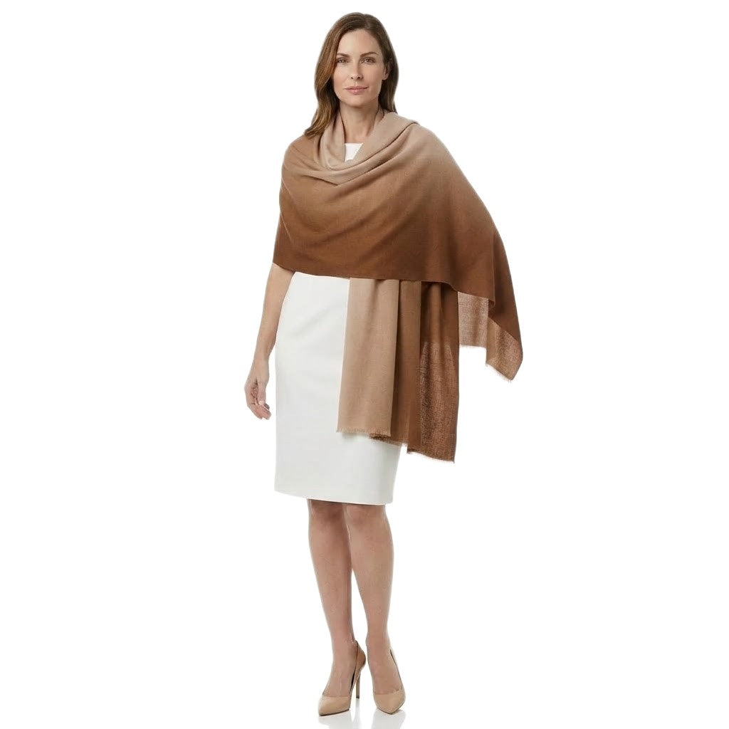 Esarfa Sal Lana Casmir si Matase Naturala - Ombre 2 nuante Bej-Capucino -> Cod: CASMIRSILK12