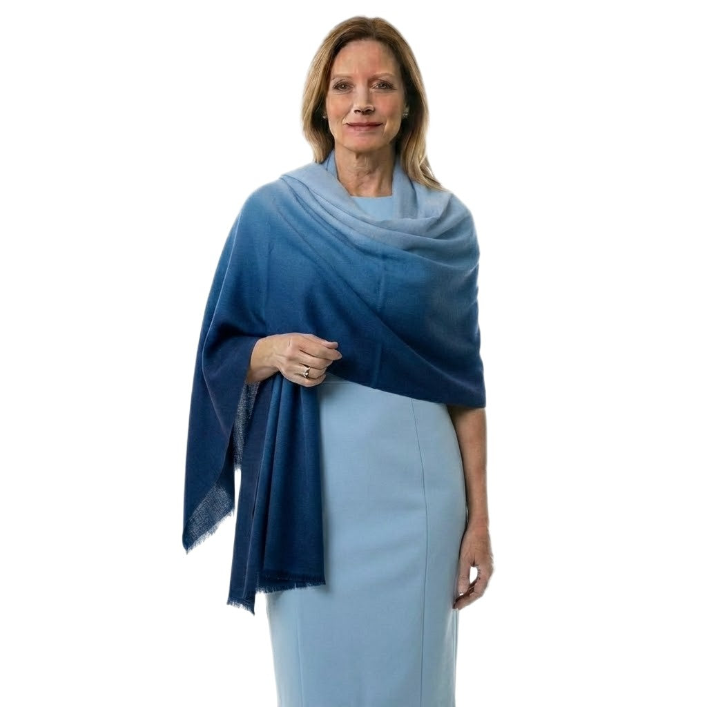 Esarfa Sal Lana Casmir si Matase Naturala - Ombre 2 nuante -> Navy Blue - Cod: CASMIRSILK22
