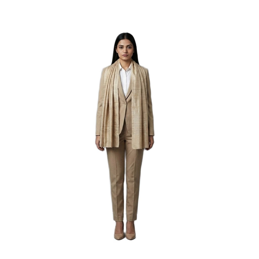 Esarfa-Sal din Matase Naturala Dupioni Raw Silk - Natural Bej-> Cod: DupionPureSilk3