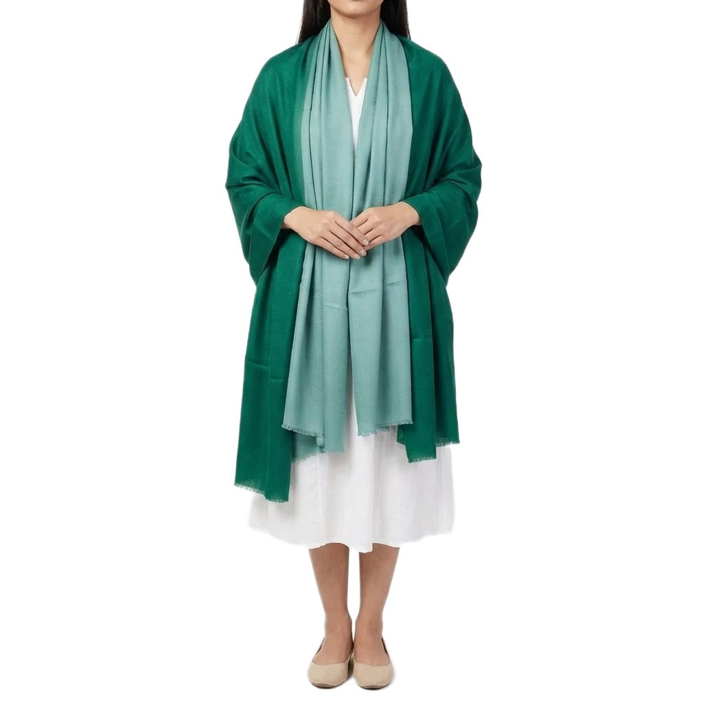 Esarfa Sal Lana Casmir si Matase Naturala - Ombre 2 nuante de Verde Smarald & Blueverde -> Cod: CASMIRSILK14