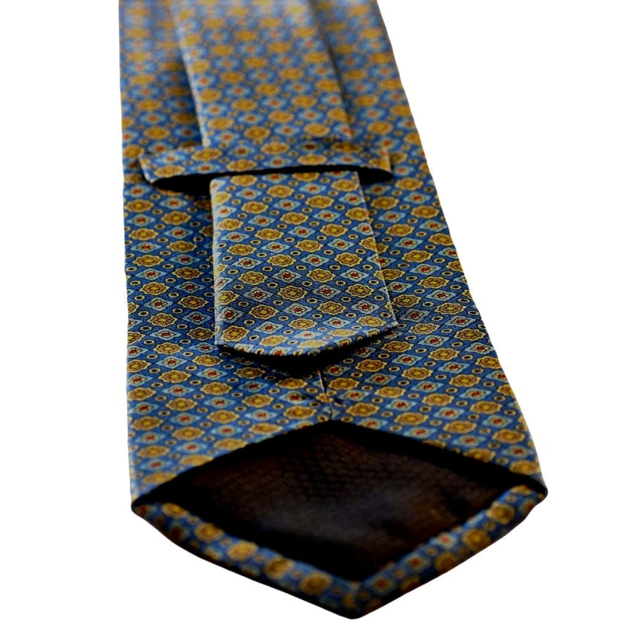 Cravata Barbati din 100% Matase Naturala - Fond Albastru si accente de Mustar& Bleu -> Cod: MATASE5 - Cravata Barbati