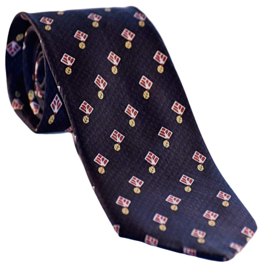 Cravata Barbati din 100% Matase Naturala -Fond Bleumarin Indigo cu accente de Negru,Rosu si Mustar -> Cod: MATASE15 - Cravata Barbati