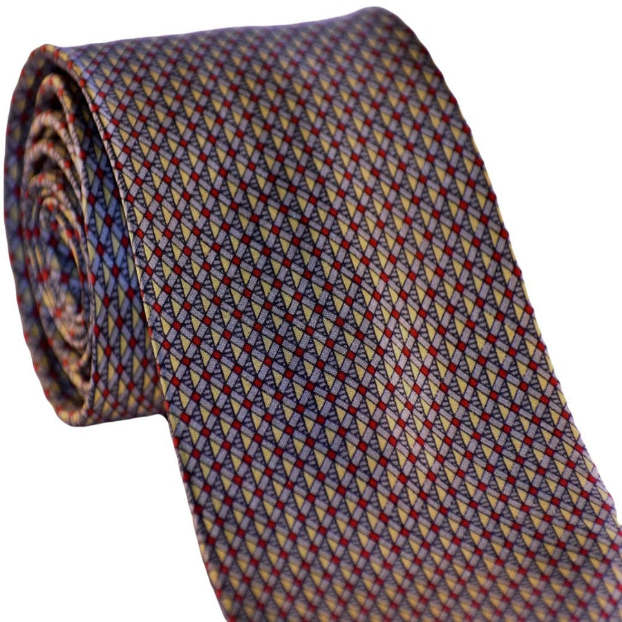 Cravata Barbati din 100% Matase Naturala - Fond Gri cu accente de Rosu si Mustar -> Cod: MATASE11 - Cravata Barbati