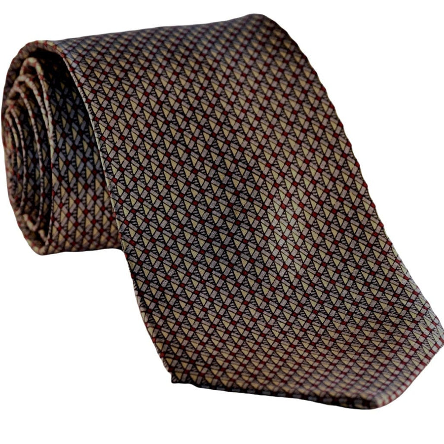 Cravata Barbati din 100% Matase Naturala - Fond Gri cu accente de Rosu si Mustar -> Cod: MATASE11 - Cravata Barbati