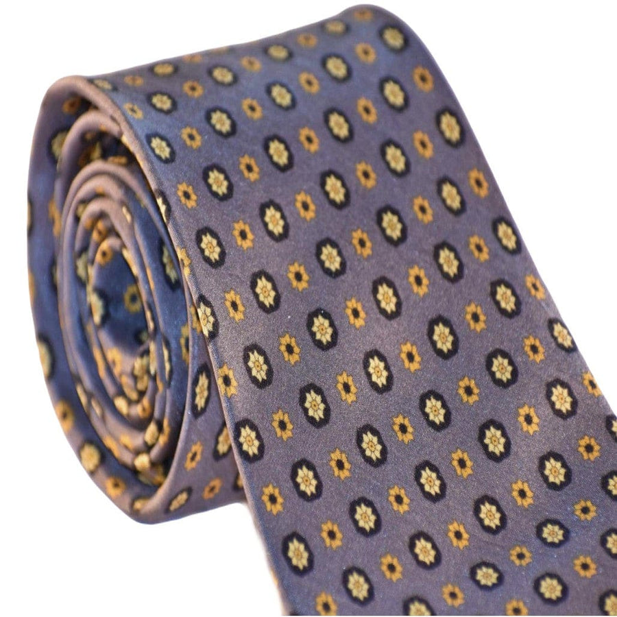 Cravata Barbati din 100% Matase Naturala - Fond Gri si accente de Mustar ->Cod: MATASE4 - Cravata Barbati