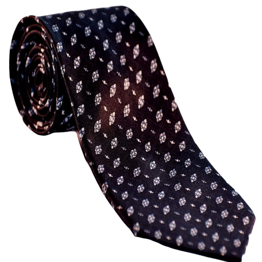 Cravata Barbati din 100% Matase Naturala -Fond Negru cu accente de Gri -> Cod: MATASE3 - Cravata Barbati