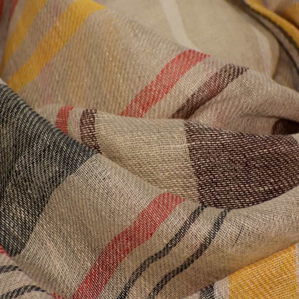 Esarfa-Sal tesuta manual din 100% IN (Linen 100%) - Natural Beige Striped -> Cod: IN01