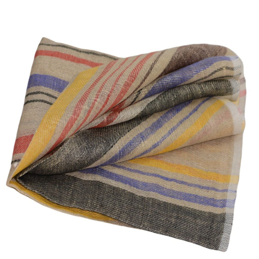 Esarfa-Sal tesuta manual din 100% IN (Linen 100%) - Natural Beige Striped -> Cod: IN01