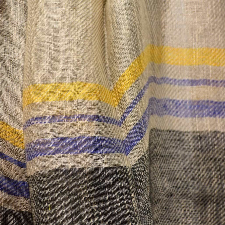 Esarfa-Sal tesuta manual din 100% IN (Linen 100%) - Natural Beige Striped -> Cod: IN01