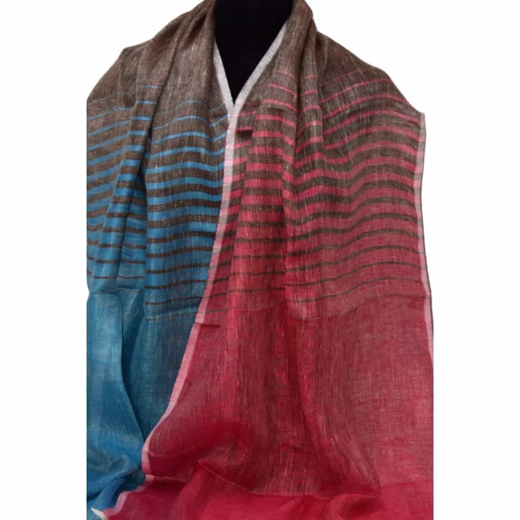 Esarfa-Sal tesuta manual din 100% IN (Linen 100%) - Pastel Blues Striped -> Cod: IN02