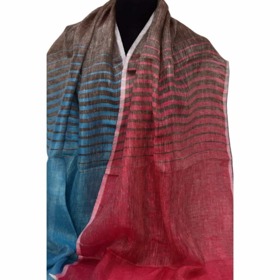 Esarfa-Sal tesuta manual din 100% IN (Linen 100%) - Pastel Blues Striped -> Cod: IN02