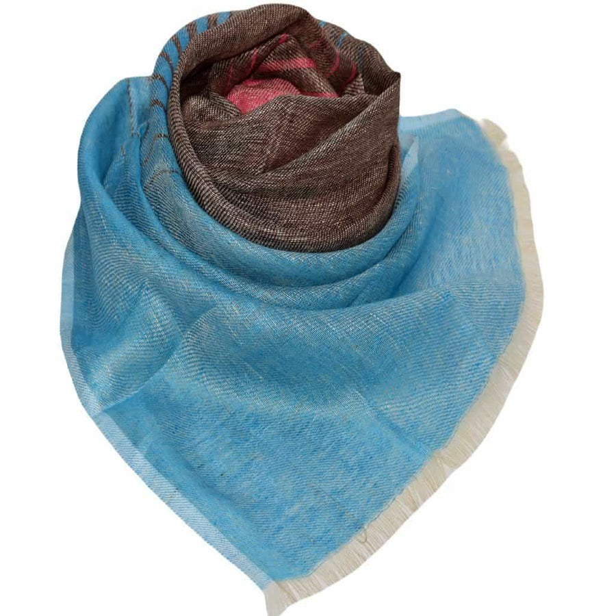 Esarfa-Sal tesuta manual din 100% IN (Linen 100%) - Pastel Blues Striped -> Cod: IN02