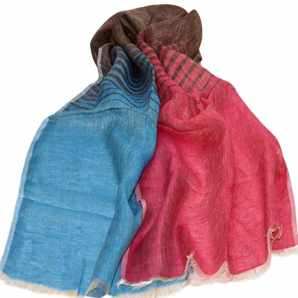 Esarfa-Sal tesuta manual din 100% IN (Linen 100%) - Pastel Blues Striped -> Cod: IN02