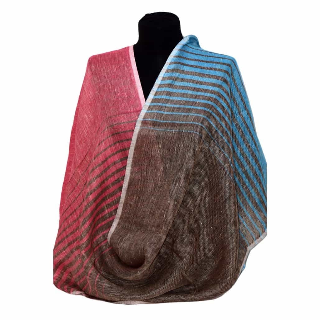 Esarfa-Sal tesuta manual din 100% IN (Linen 100%) - Pastel Blues Striped -> Cod: IN02