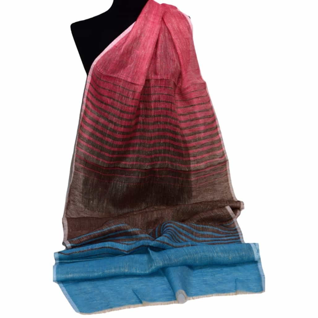 Esarfa-Sal tesuta manual din 100% IN (Linen 100%) - Pastel Blues Striped -> Cod: IN02