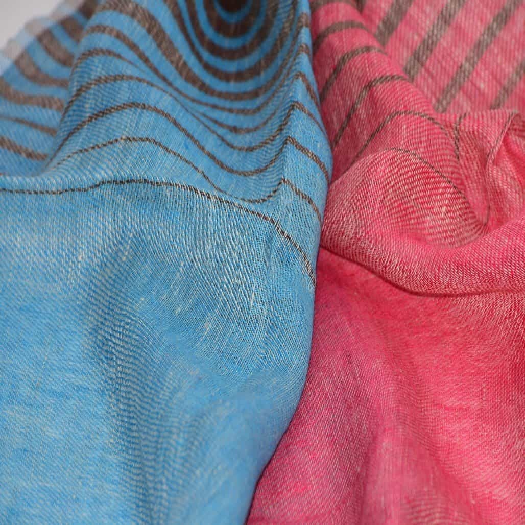Esarfa-Sal tesuta manual din 100% IN (Linen 100%) - Pastel Blues Striped -> Cod: IN02